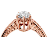 Rose gold Marquise Cut Cut Diamond Milgrain Pave Band Four-Prong Setting Ring_7