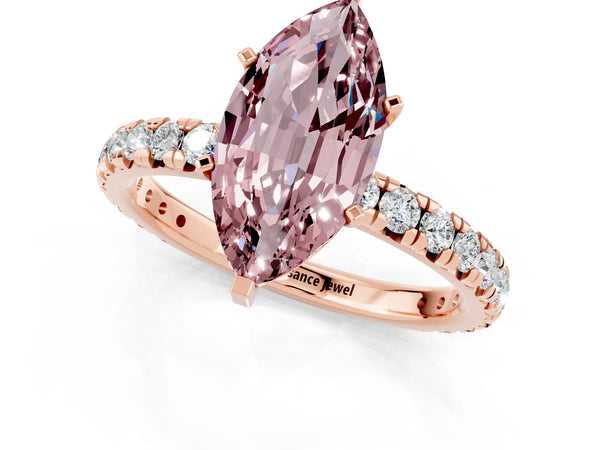 Rose gold Marquise Cut Cut Diamond Pavé Band with Four-Prong Setting