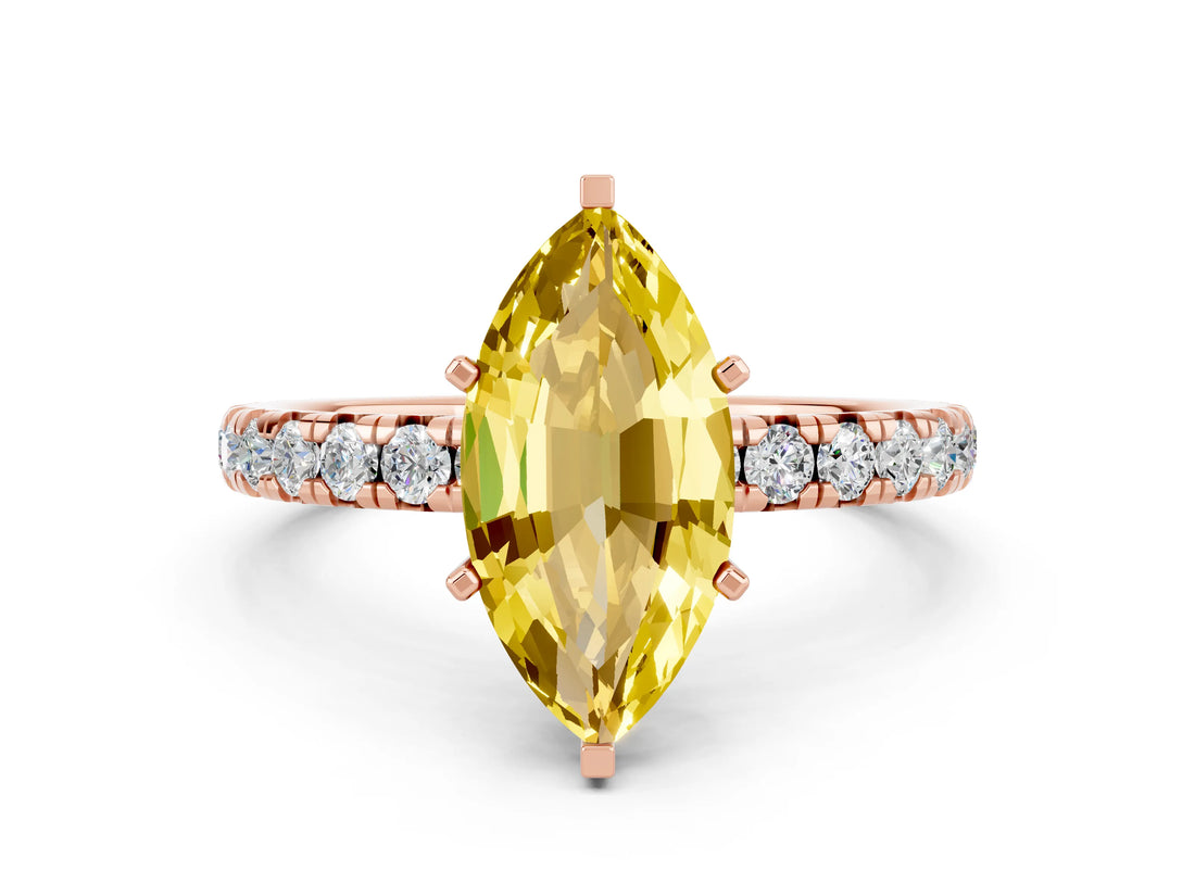 Rose gold Marquise Cut Cut Diamond Pavé Band with Four-Prong Setting