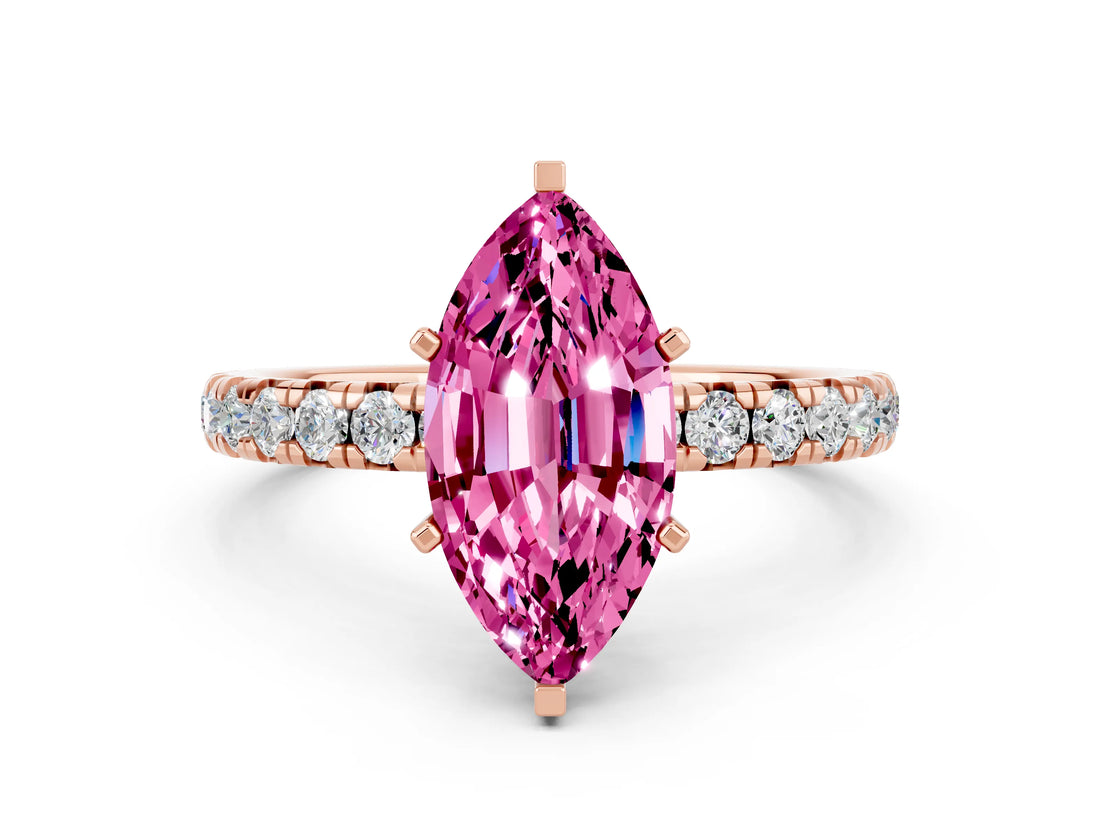 Rose gold Marquise Cut Cut Diamond Pavé Band with Four-Prong Setting