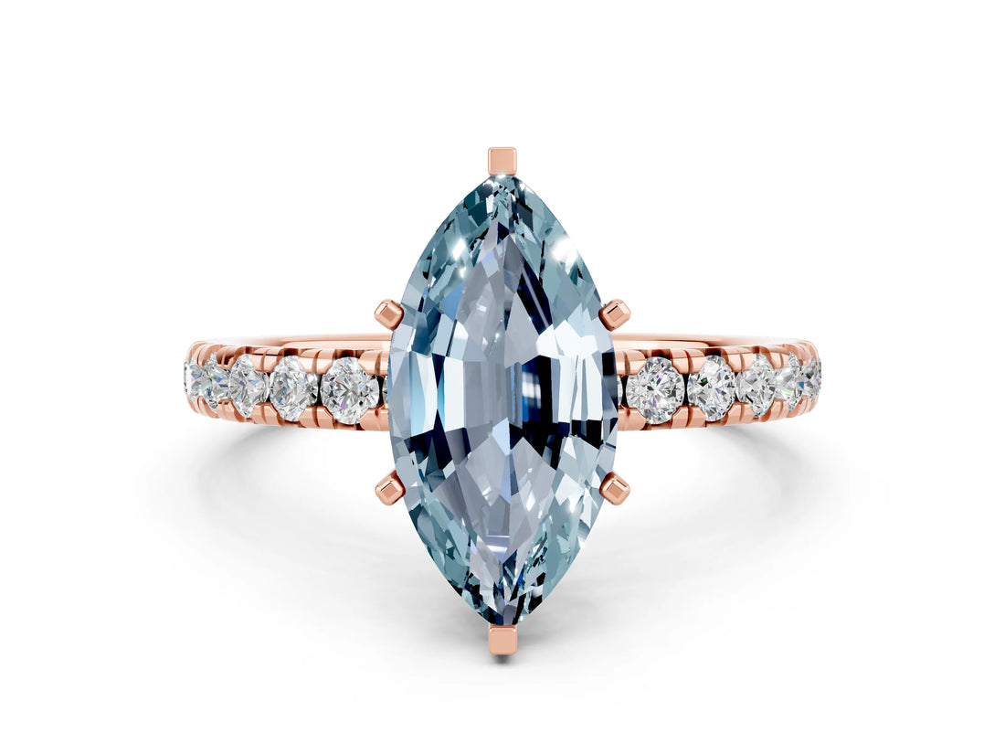 Rose gold Marquise Cut Cut Diamond Pavé Band with Four-Prong Setting