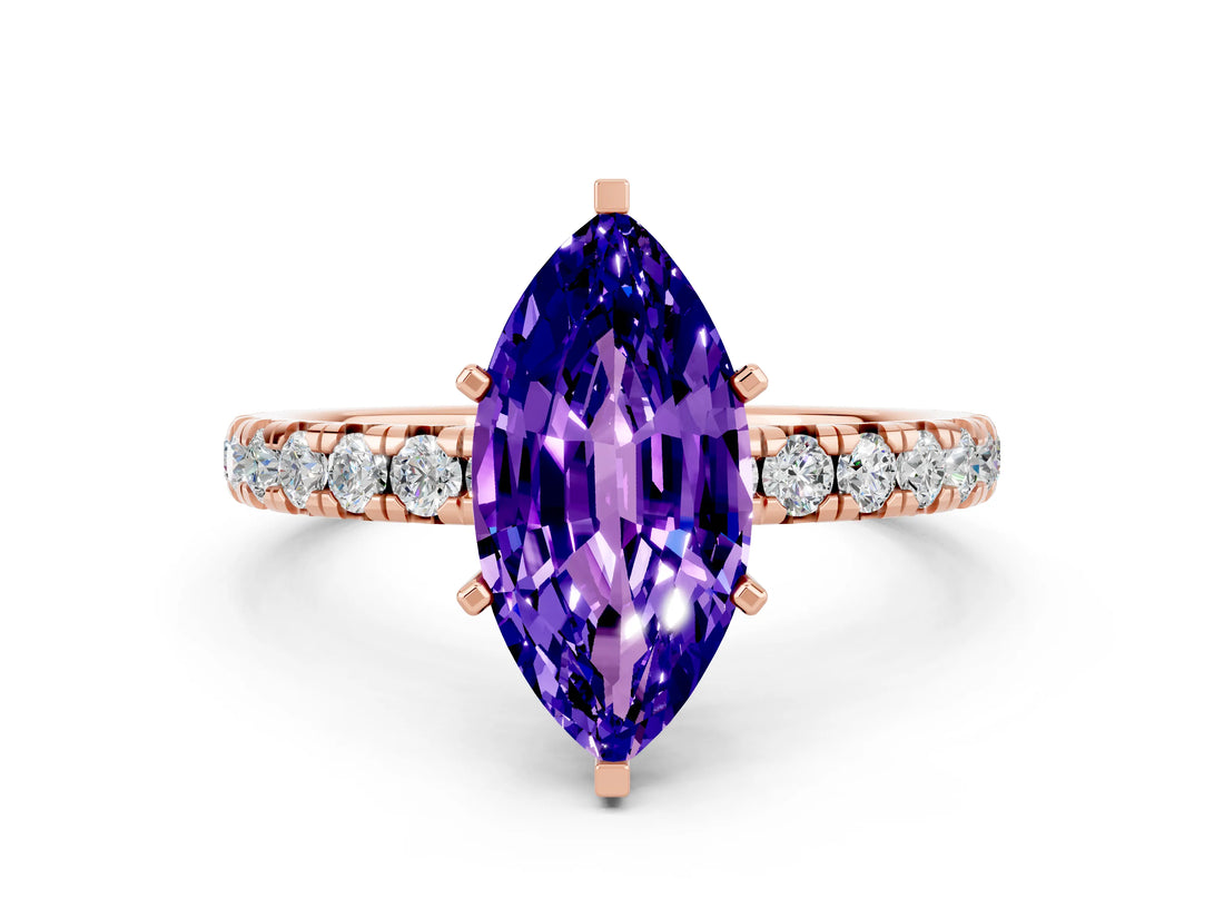 Rose gold Marquise Cut Cut Diamond Pavé Band with Four-Prong Setting