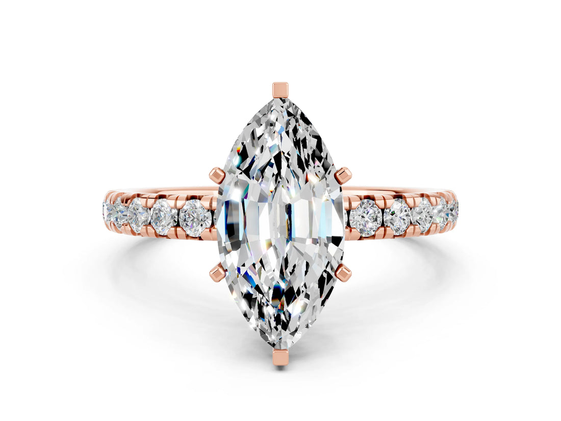 Rose gold Marquise Cut Cut Diamond Pavé Band with Four-Prong Setting