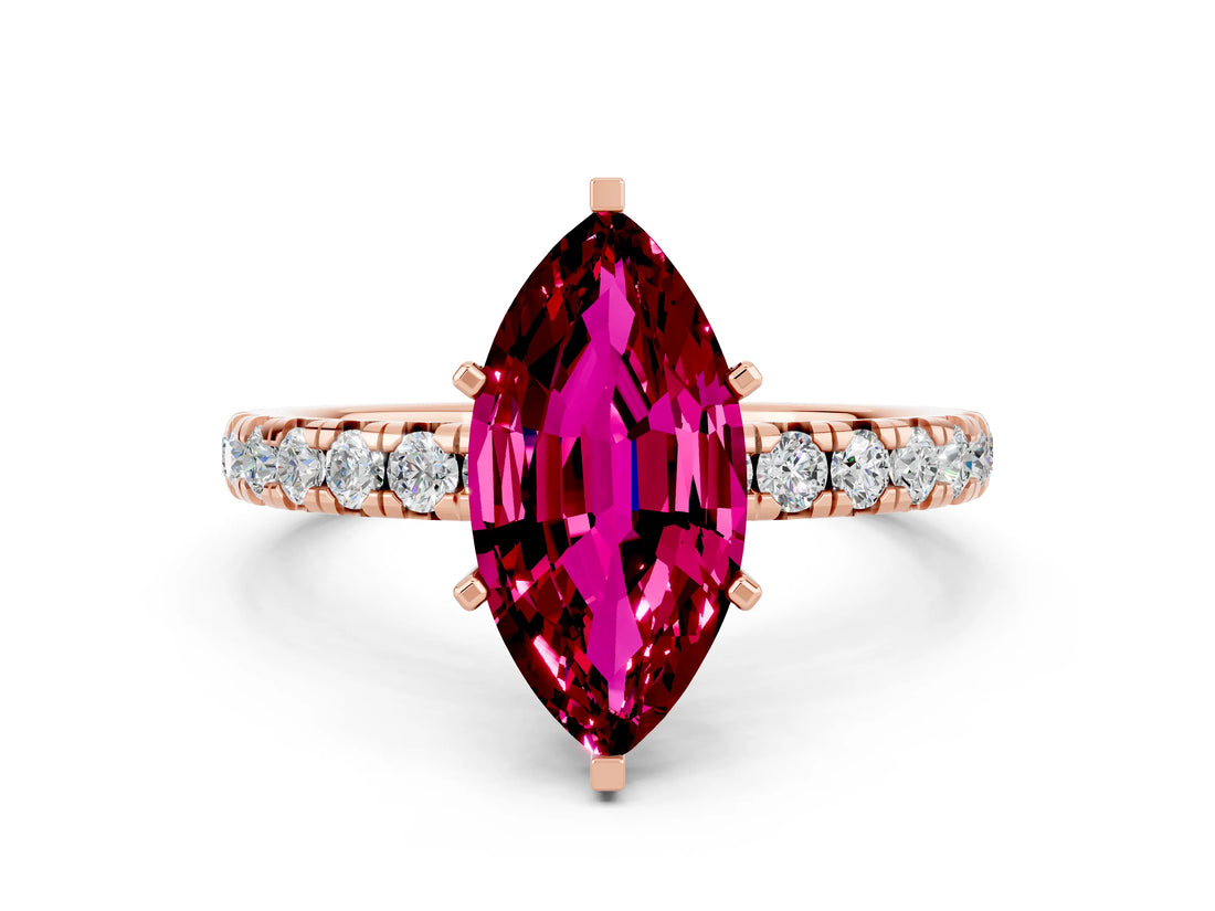 Rose gold Marquise Cut Cut Diamond Pavé Band with Four-Prong Setting
