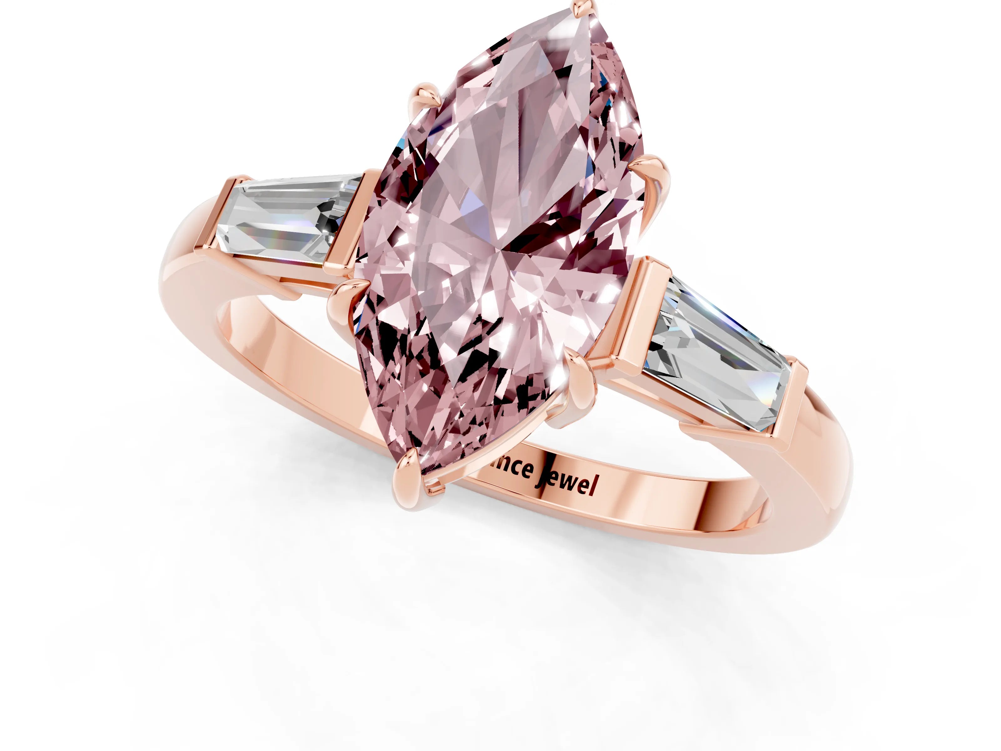 Rose gold Marquise Cut Cut Diamond Ring with Tapered Baguette Side Stones in Four-Prong Setting_1