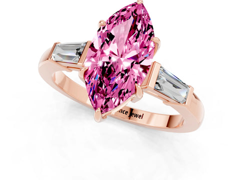 Rose gold Marquise Cut Cut Diamond Ring with Tapered Baguette Side Stones in Four-Prong Setting_1