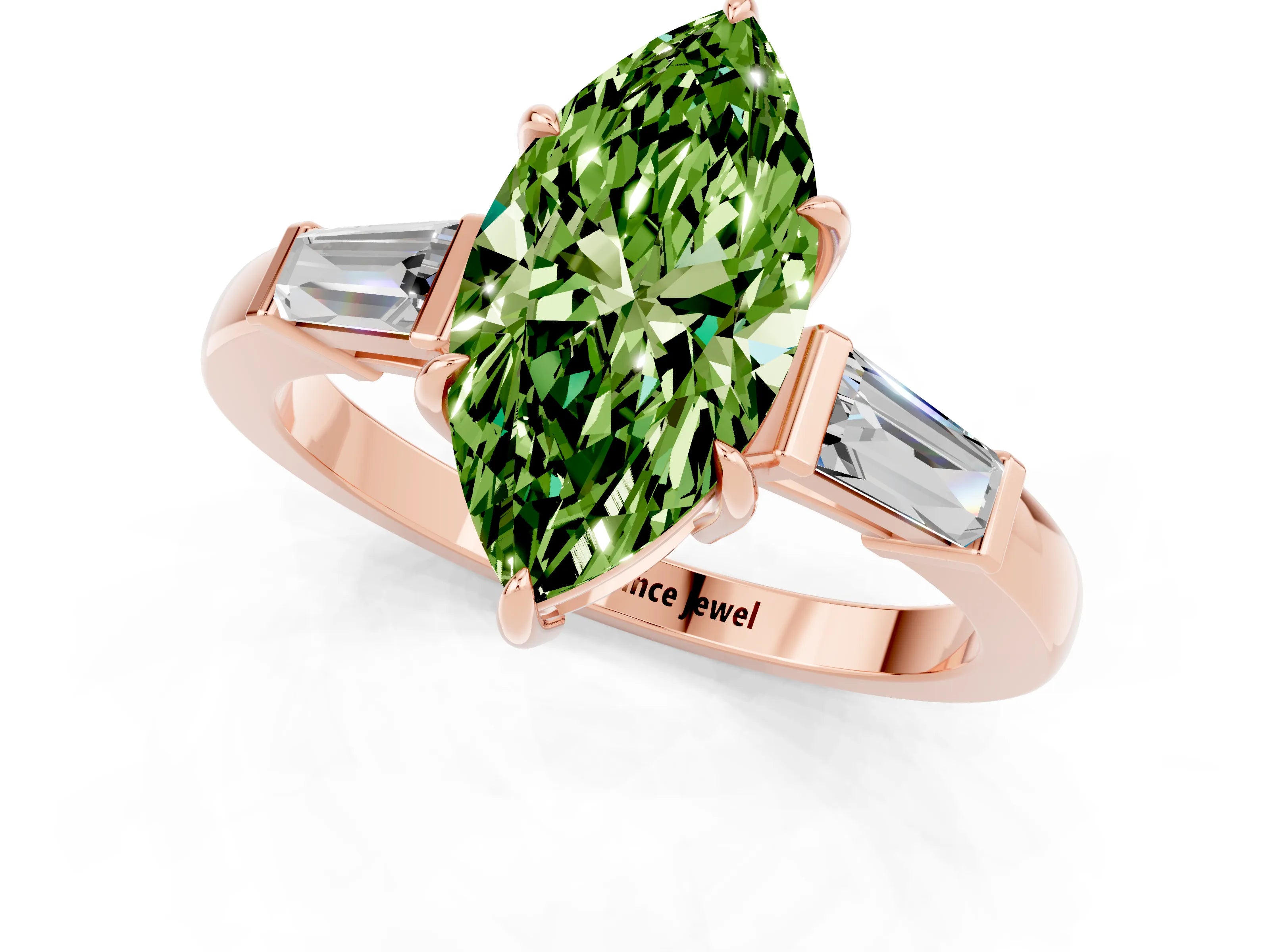 Rose gold Marquise Cut Cut Diamond Ring with Tapered Baguette Side Stones in Four-Prong Setting_1