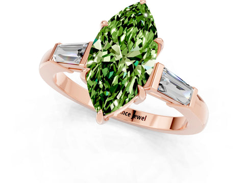 Rose gold Marquise Cut Cut Diamond Ring with Tapered Baguette Side Stones in Four-Prong Setting_1