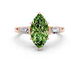 Rose gold Marquise Cut Cut Diamond Ring with Tapered Baguette Side Stones in Four-Prong Setting