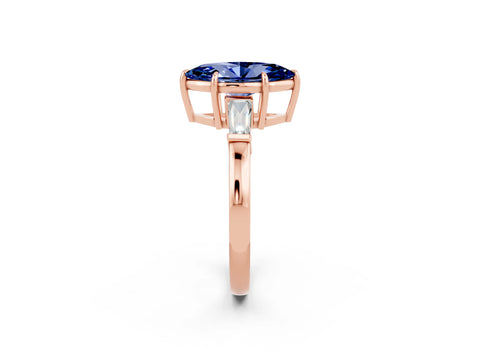 Rose gold Marquise Cut Cut Diamond Ring with Tapered Baguette Side Stones in Four-Prong Setting_2