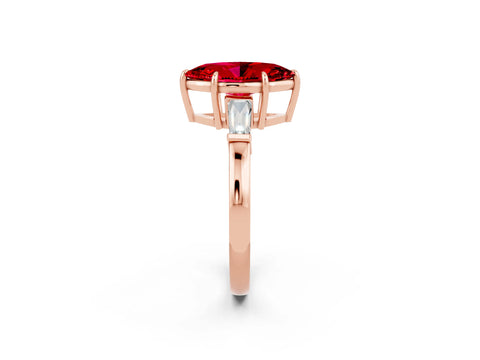 Rose gold Marquise Cut Cut Diamond Ring with Tapered Baguette Side Stones in Four-Prong Setting_2