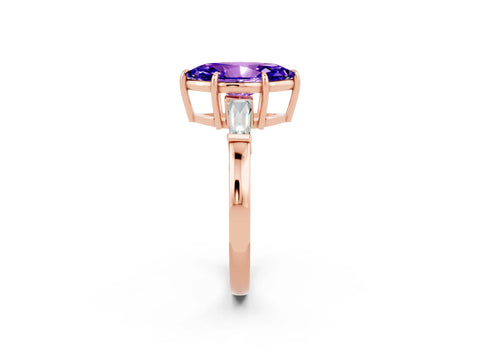 Rose gold Marquise Cut Cut Diamond Ring with Tapered Baguette Side Stones in Four-Prong Setting_2