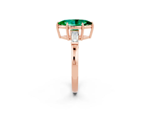 Rose gold Marquise Cut Cut Diamond Ring with Tapered Baguette Side Stones in Four-Prong Setting_2