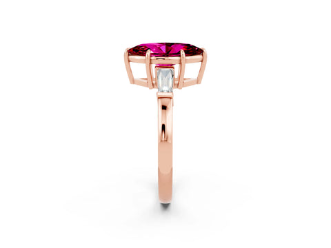Rose gold Marquise Cut Cut Diamond Ring with Tapered Baguette Side Stones in Four-Prong Setting_2