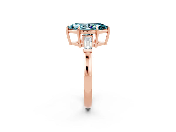 Rose gold Marquise Cut Cut Diamond Ring with Tapered Baguette Side Stones in Four-Prong Setting
