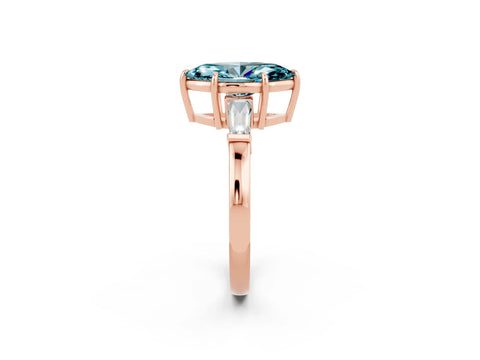 Rose gold Marquise Cut Cut Diamond Ring with Tapered Baguette Side Stones in Four-Prong Setting_2