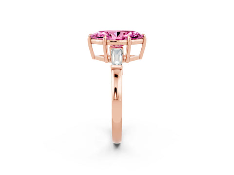 Rose gold Marquise Cut Cut Diamond Ring with Tapered Baguette Side Stones in Four-Prong Setting_2