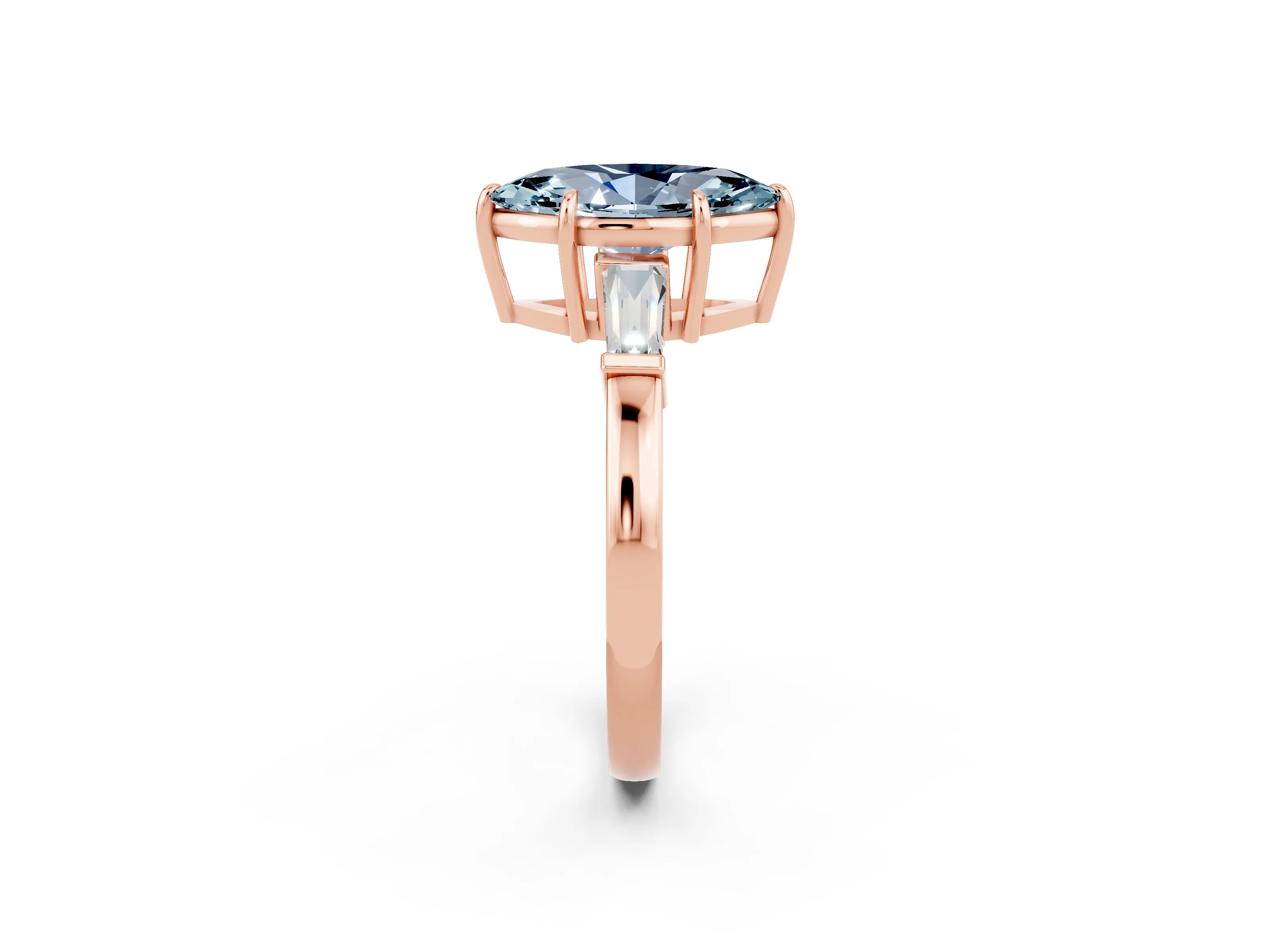 Rose gold Marquise Cut Cut Diamond Ring with Tapered Baguette Side Stones in Four-Prong Setting_2