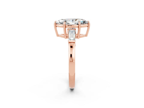 Rose gold Marquise Cut Cut Diamond Ring with Tapered Baguette Side Stones in Four-Prong Setting_2