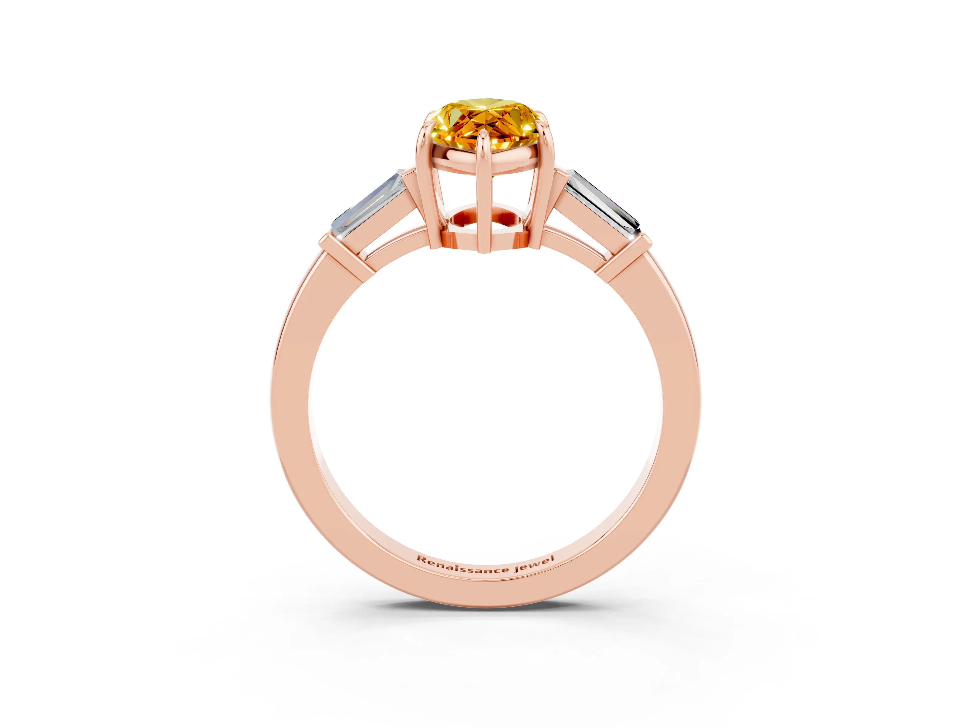 Rose gold Marquise Cut Cut Diamond Ring with Tapered Baguette Side Stones in Four-Prong Setting_3