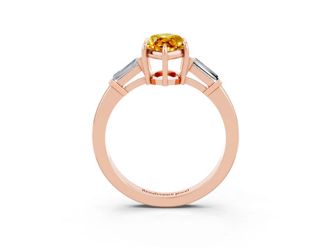 Rose gold Marquise Cut Cut Diamond Ring with Tapered Baguette Side Stones in Four-Prong Setting_3