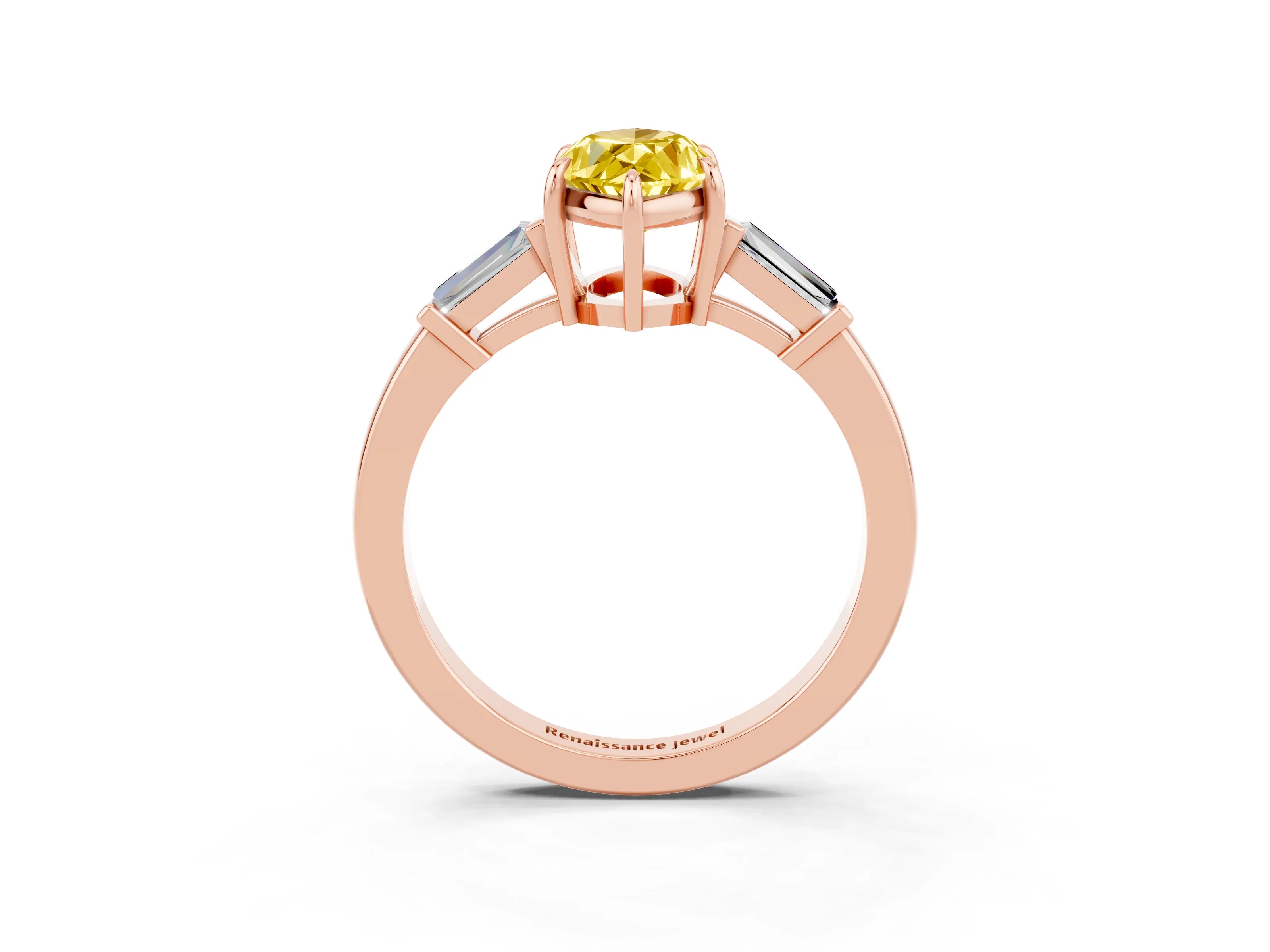 Rose gold Marquise Cut Cut Diamond Ring with Tapered Baguette Side Stones in Four-Prong Setting_3