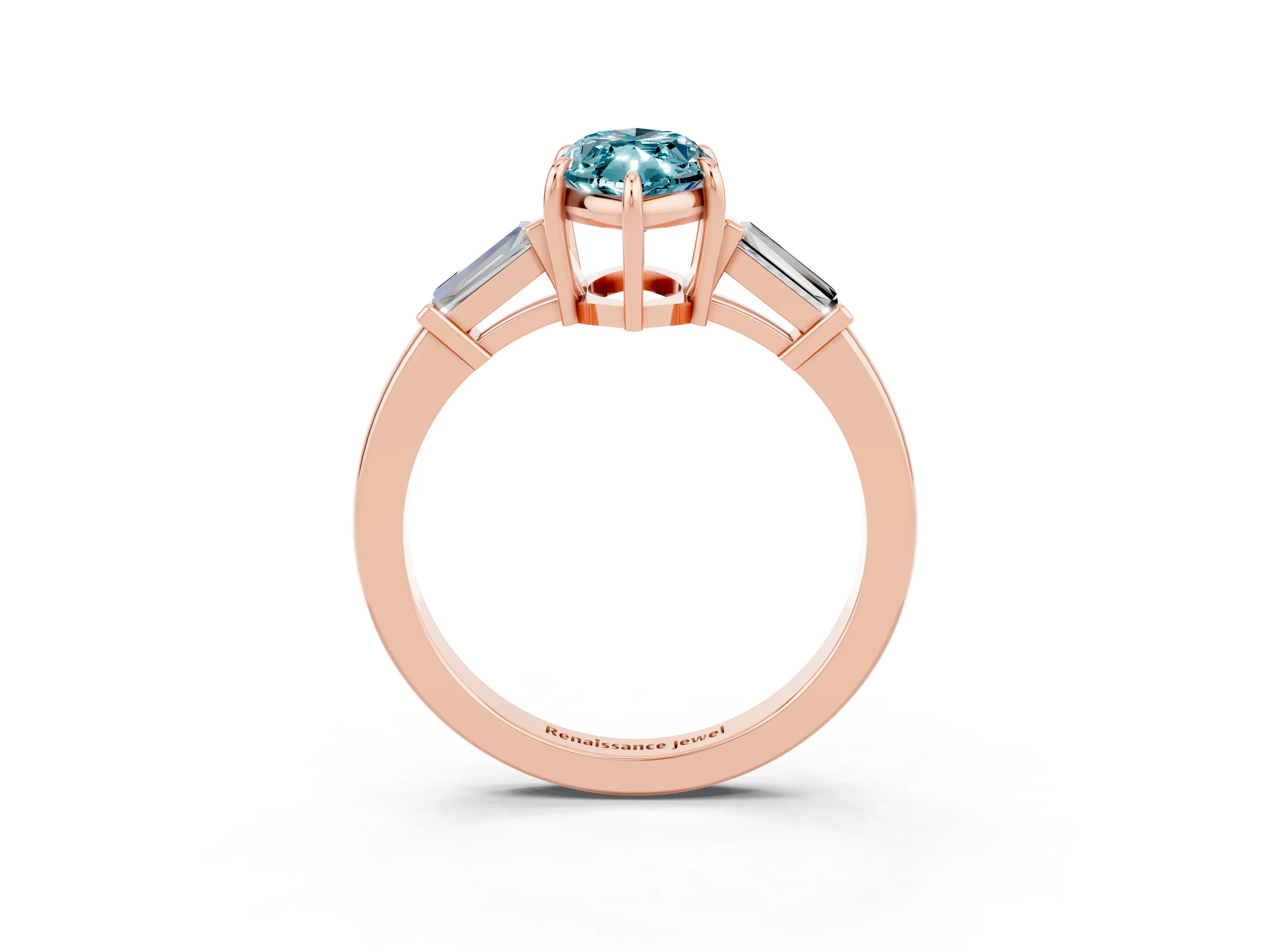Rose gold Marquise Cut Cut Diamond Ring with Tapered Baguette Side Stones in Four-Prong Setting_3