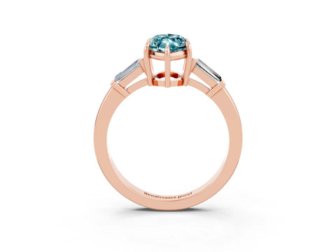 Rose gold Marquise Cut Cut Diamond Ring with Tapered Baguette Side Stones in Four-Prong Setting_3