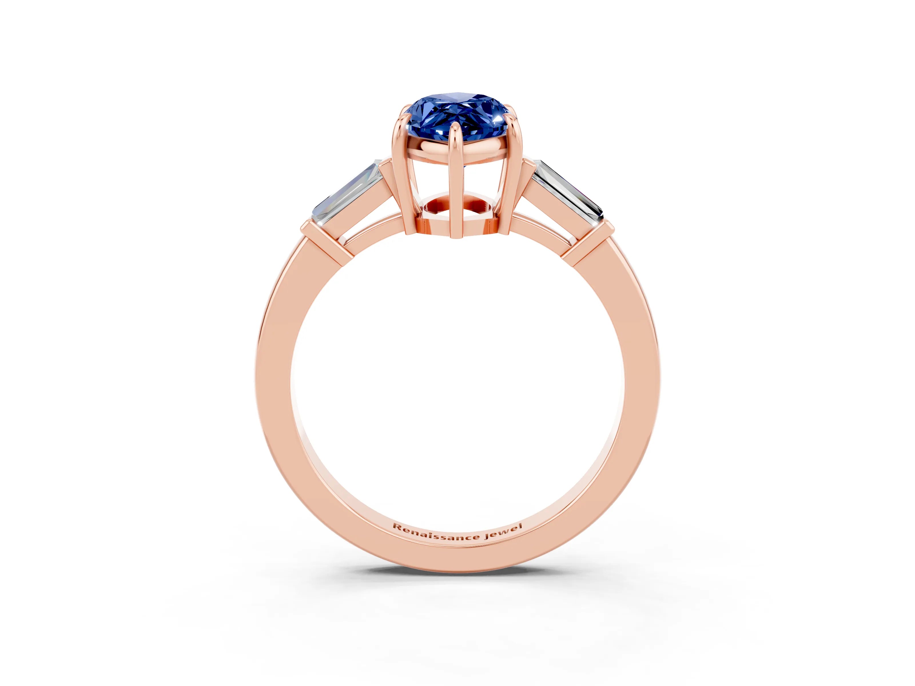 Rose gold Marquise Cut Cut Diamond Ring with Tapered Baguette Side Stones in Four-Prong Setting_3