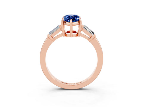 Rose gold Marquise Cut Cut Diamond Ring with Tapered Baguette Side Stones in Four-Prong Setting_3