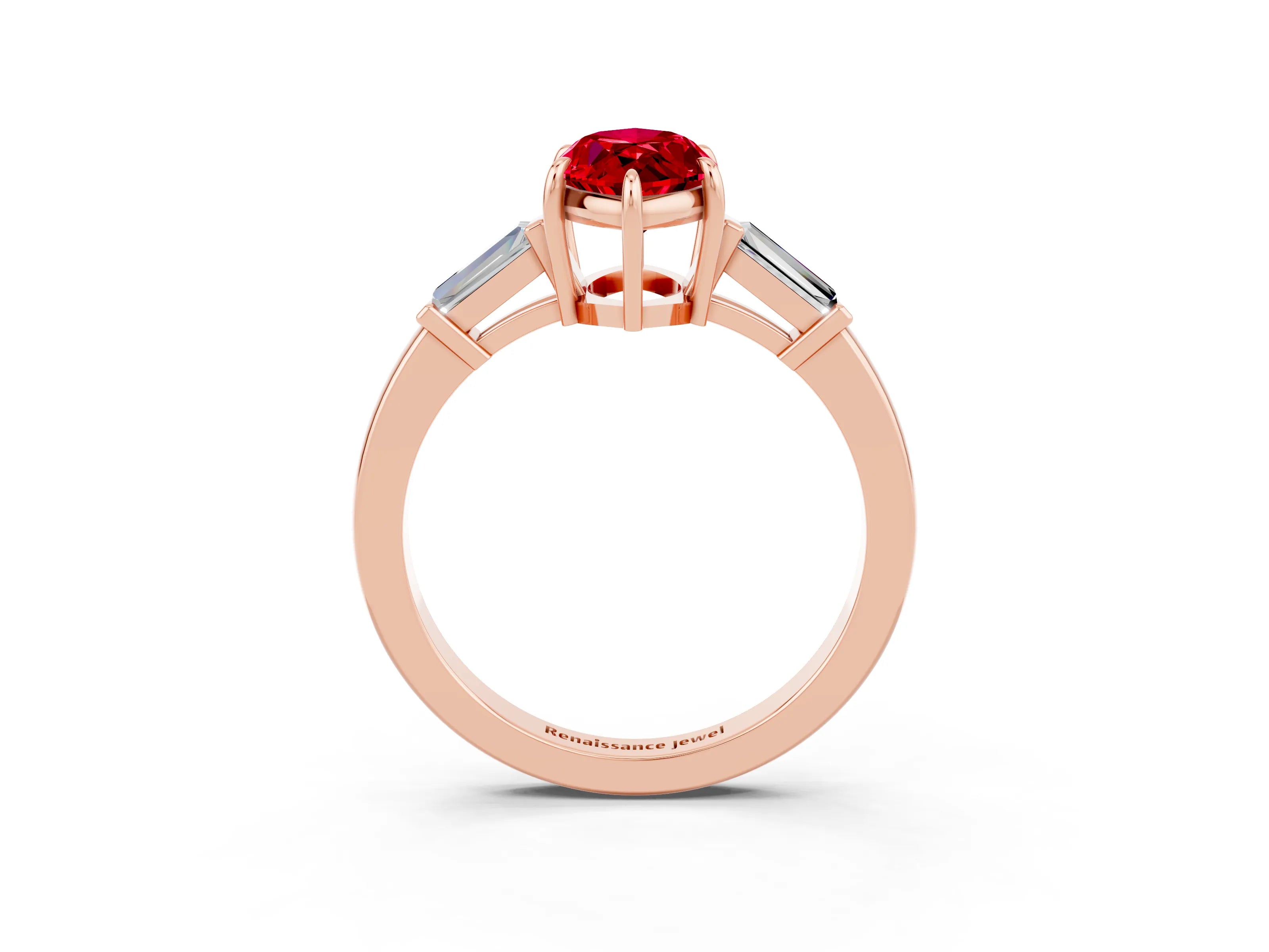 Rose gold Marquise Cut Cut Diamond Ring with Tapered Baguette Side Stones in Four-Prong Setting_3