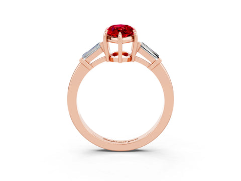 Rose gold Marquise Cut Cut Diamond Ring with Tapered Baguette Side Stones in Four-Prong Setting_3