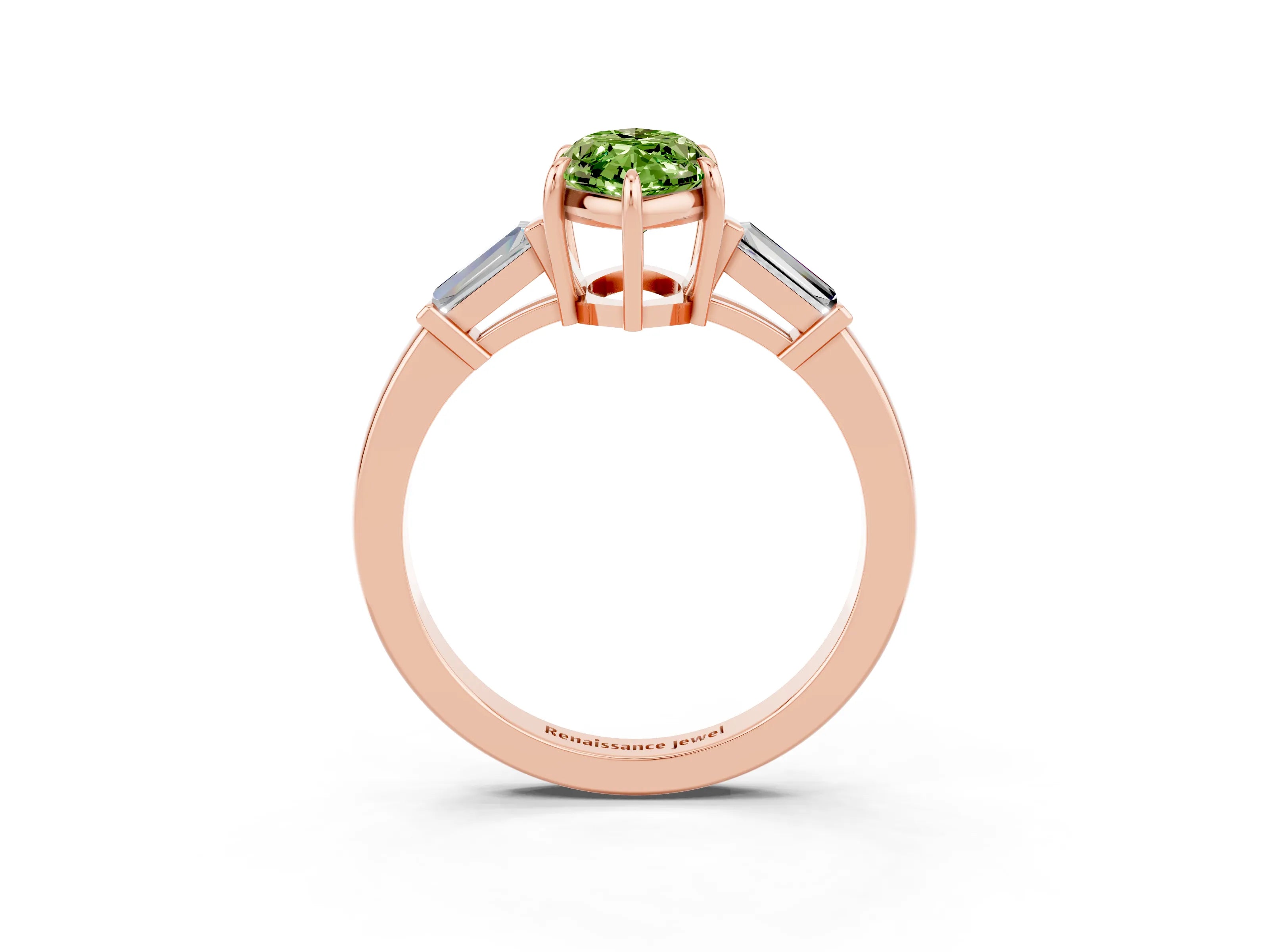 Rose gold Marquise Cut Cut Diamond Ring with Tapered Baguette Side Stones in Four-Prong Setting_3