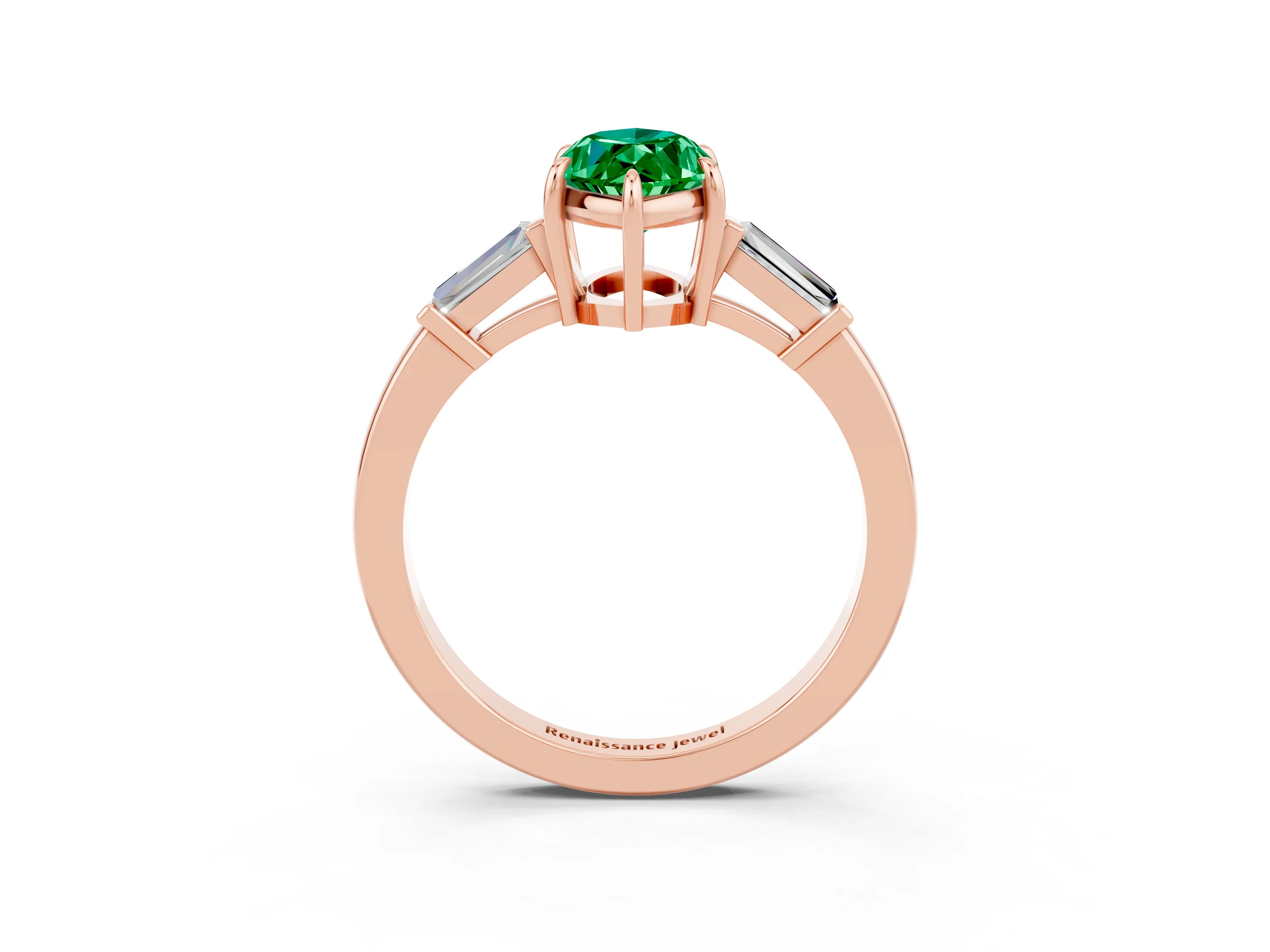 Rose gold Marquise Cut Cut Diamond Ring with Tapered Baguette Side Stones in Four-Prong Setting_3