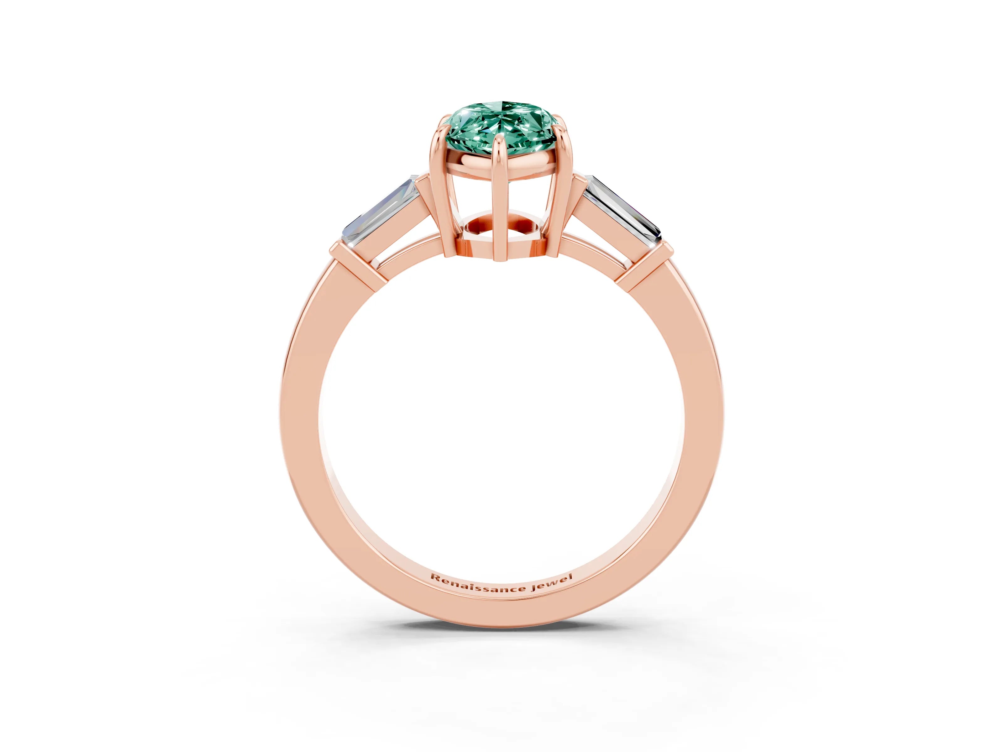 Rose gold Marquise Cut Cut Diamond Ring with Tapered Baguette Side Stones in Four-Prong Setting_3