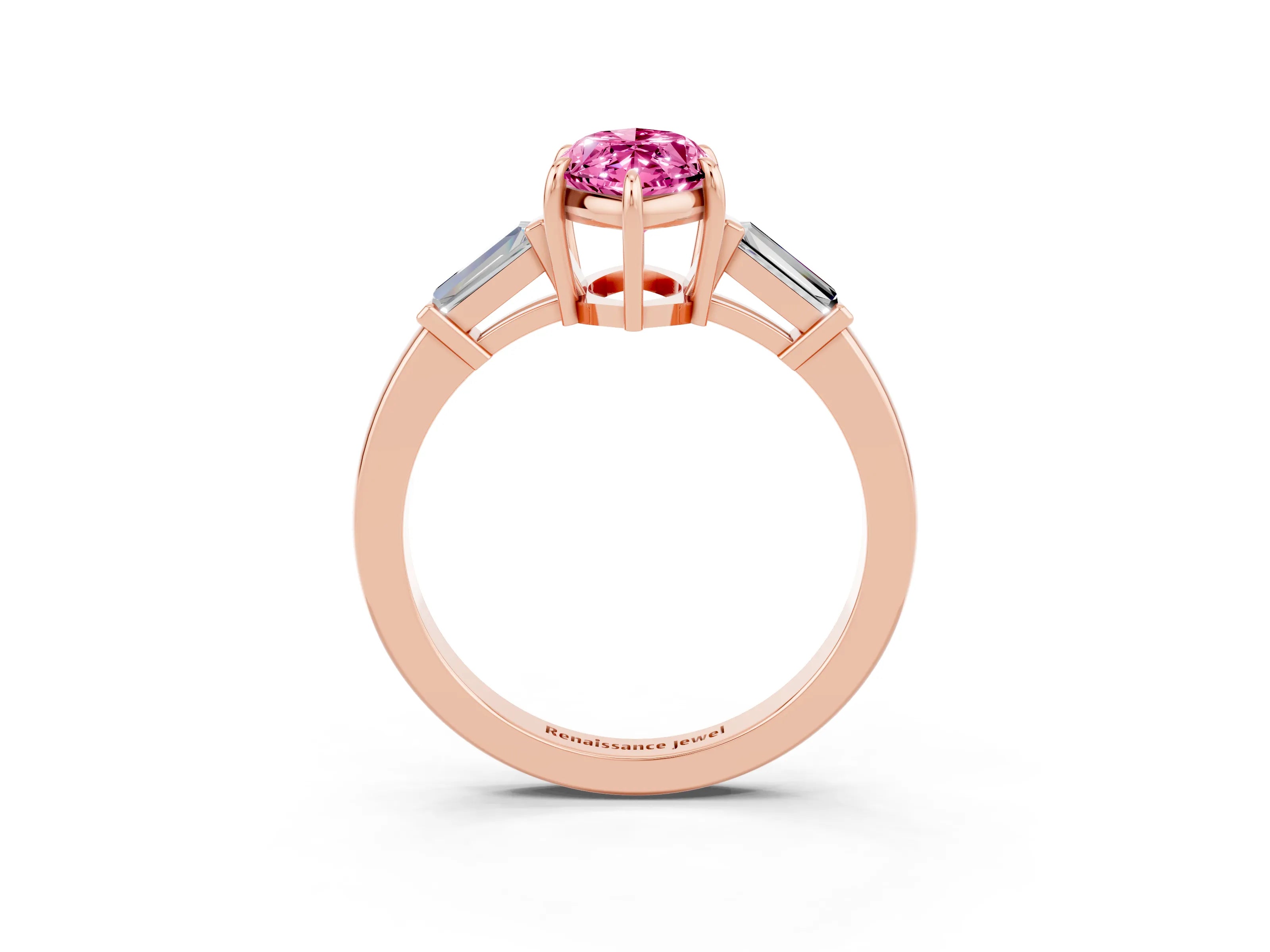 Rose gold Marquise Cut Cut Diamond Ring with Tapered Baguette Side Stones in Four-Prong Setting_3