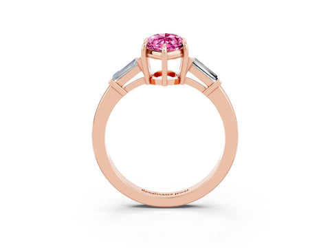 Rose gold Marquise Cut Cut Diamond Ring with Tapered Baguette Side Stones in Four-Prong Setting_3