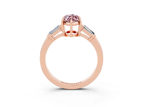 Rose gold Marquise Cut Cut Diamond Ring with Tapered Baguette Side Stones in Four-Prong Setting_3