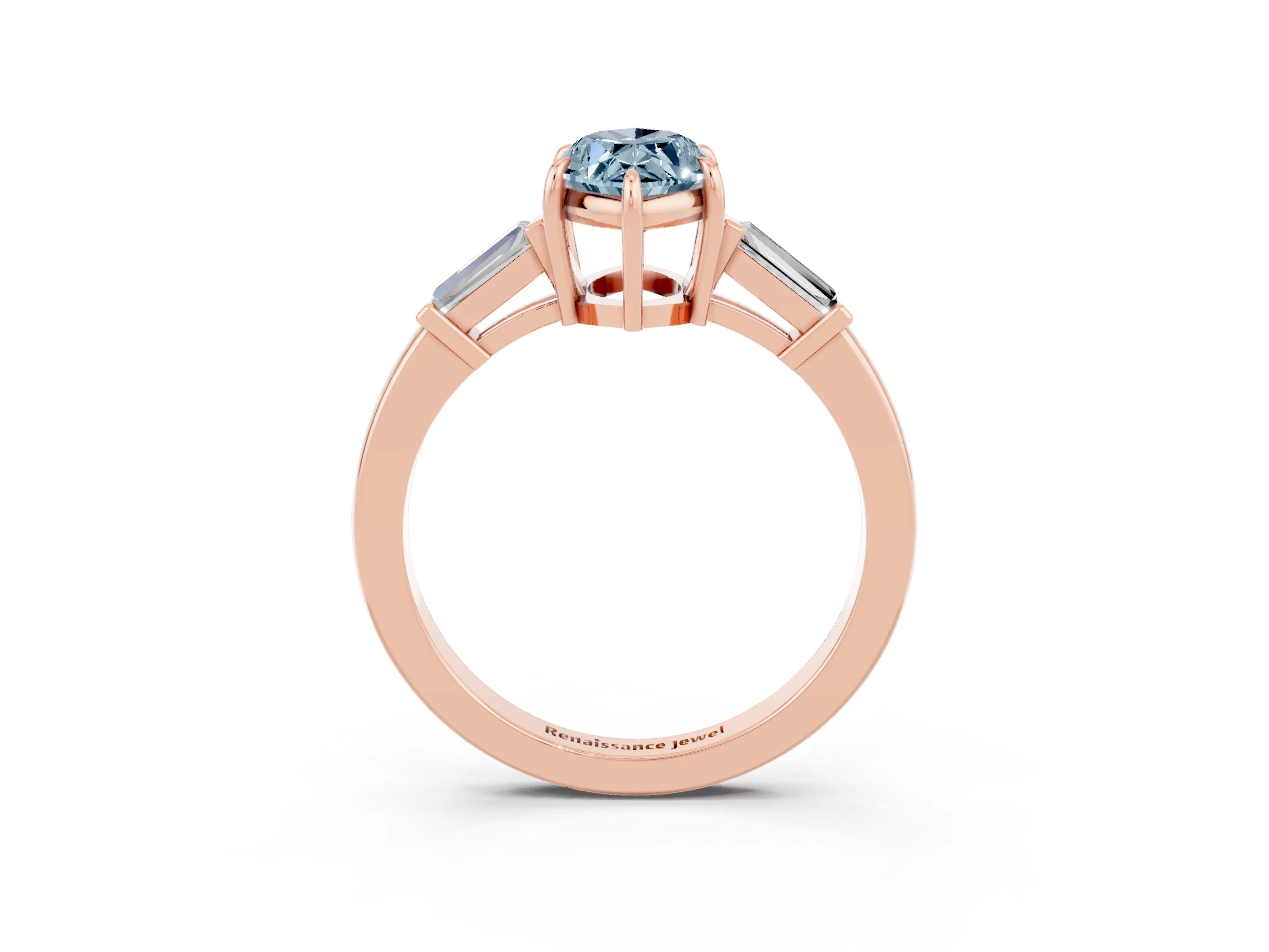 Rose gold Marquise Cut Cut Diamond Ring with Tapered Baguette Side Stones in Four-Prong Setting_3