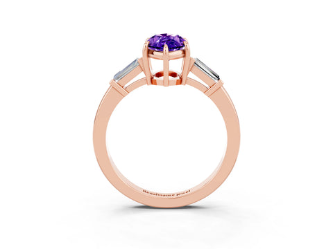 Rose gold Marquise Cut Cut Diamond Ring with Tapered Baguette Side Stones in Four-Prong Setting_3