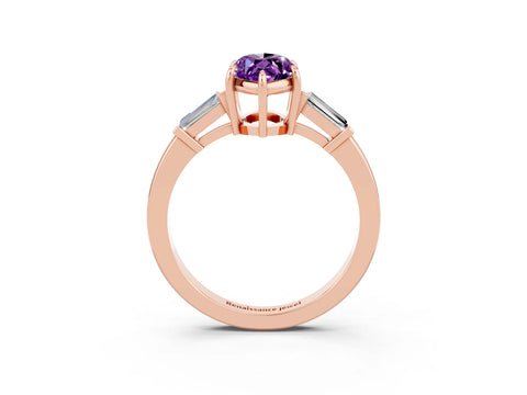Rose gold Marquise Cut Cut Diamond Ring with Tapered Baguette Side Stones in Four-Prong Setting_3