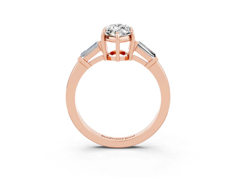 Rose gold Marquise Cut Cut Diamond Ring with Tapered Baguette Side Stones in Four-Prong Setting_3