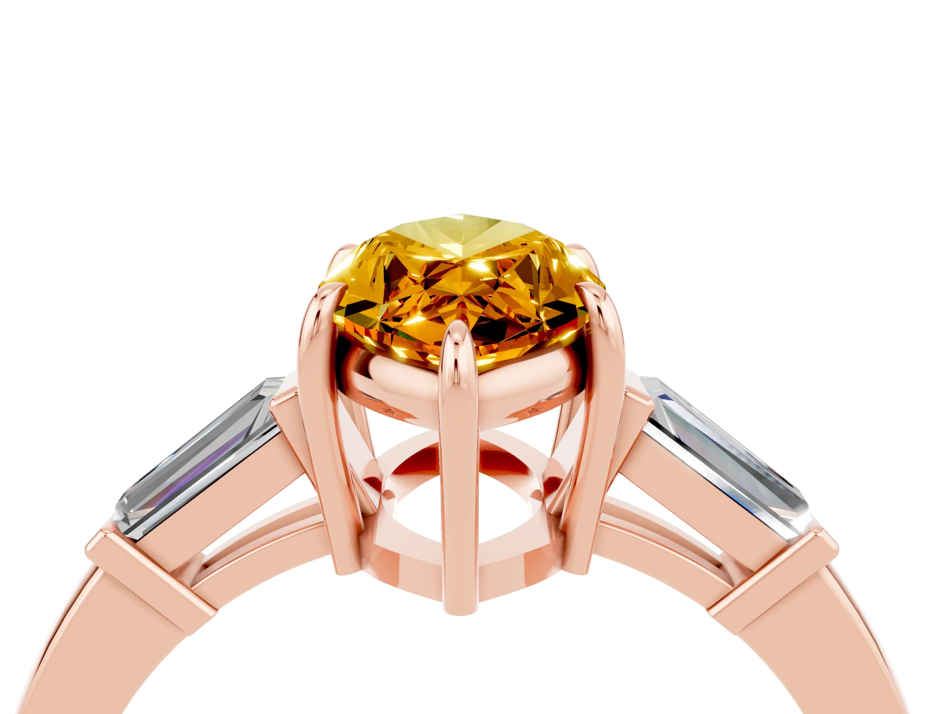 Rose gold Marquise Cut Cut Diamond Ring with Tapered Baguette Side Stones in Four-Prong Setting_4