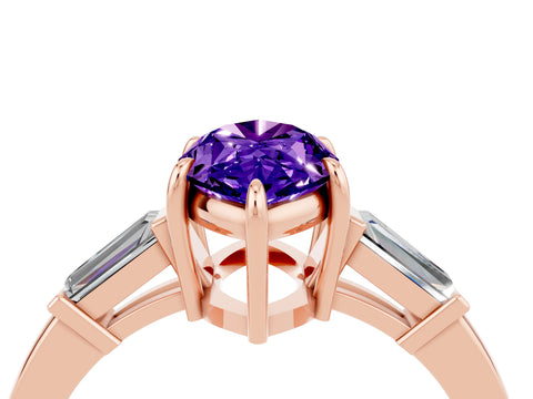 Rose gold Marquise Cut Cut Diamond Ring with Tapered Baguette Side Stones in Four-Prong Setting_4