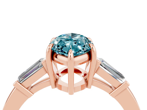 Rose gold Marquise Cut Cut Diamond Ring with Tapered Baguette Side Stones in Four-Prong Setting_4