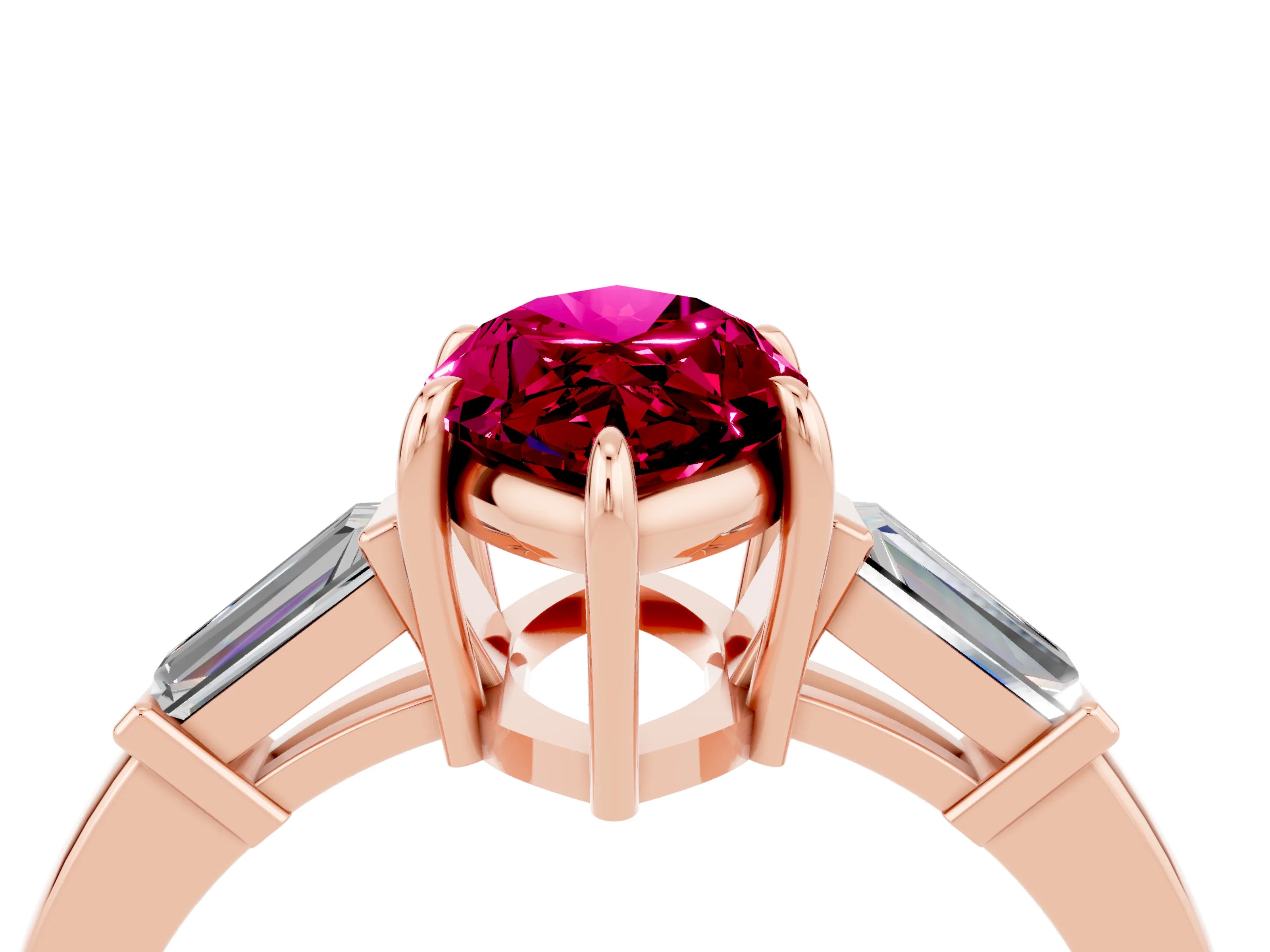Rose gold Marquise Cut Cut Diamond Ring with Tapered Baguette Side Stones in Four-Prong Setting_4