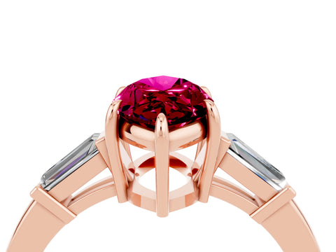Rose gold Marquise Cut Cut Diamond Ring with Tapered Baguette Side Stones in Four-Prong Setting_4