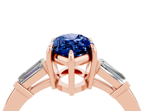 Rose gold Marquise Cut Cut Diamond Ring with Tapered Baguette Side Stones in Four-Prong Setting_4