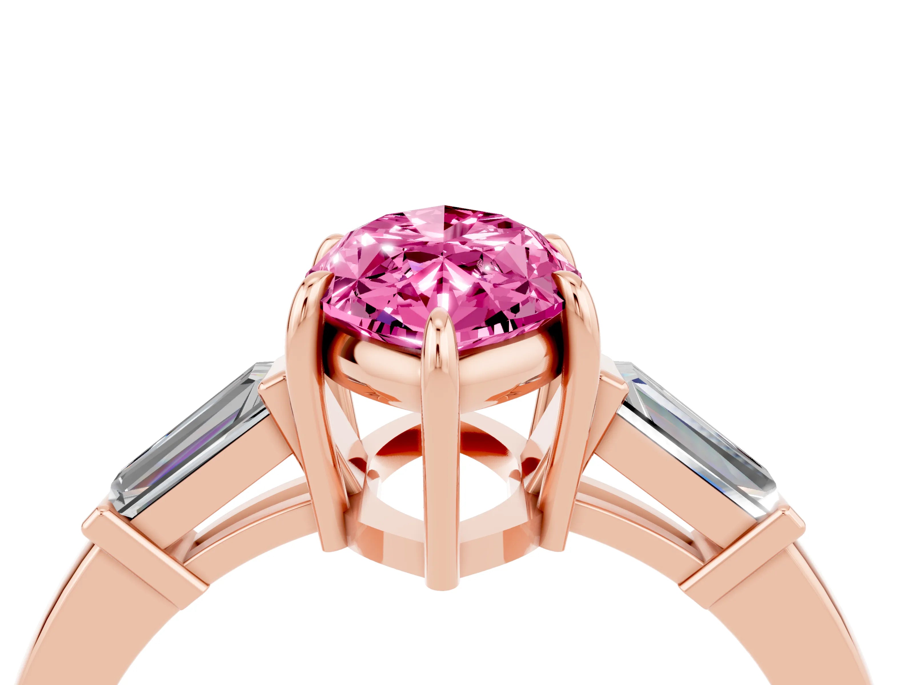 Rose gold Marquise Cut Cut Diamond Ring with Tapered Baguette Side Stones in Four-Prong Setting_4