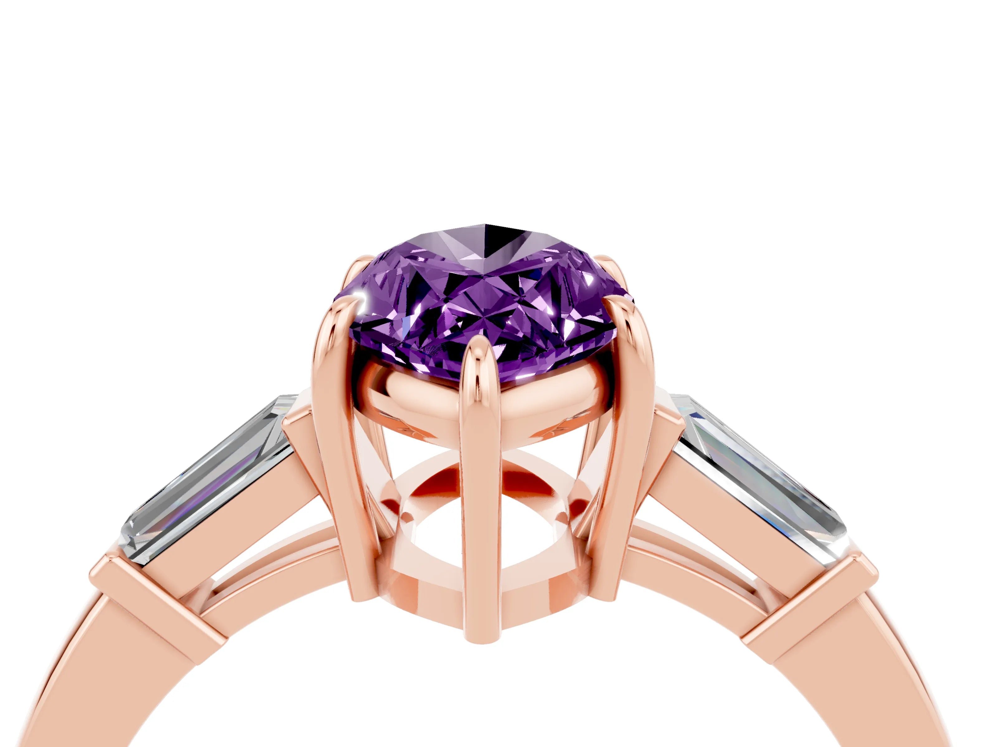 Rose gold Marquise Cut Cut Diamond Ring with Tapered Baguette Side Stones in Four-Prong Setting_4